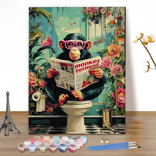 MEIYUDA Peinture par Numero Adulte, Singe dans le Paysage Kit de Peinture à l'Huile sur Toile par Numéro, Paint by Numbers Decoration Maison Cadeau 40x50cm(sans Cadre)
