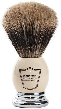 Parker Safety Razor 100% Extra DenseBeste Dachs Borste Rasierpinsel mit White & Chrome Griff - freier Bürste Ständer enthalten Weiß/Chrom