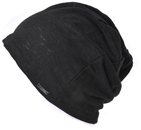 CHARM Leinen Beanie Sommer Mütze - Damen Aus Japan Hut Strick Dünn Leichte Schwarz