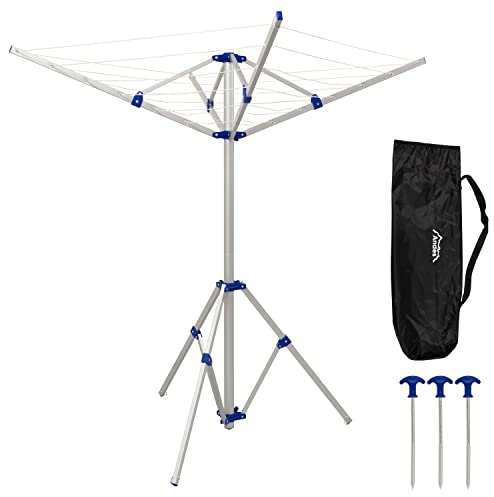 Andes 4 Arm Aluminium Rotary Camping Clothes Airer 16m Washing Line Drying Rack