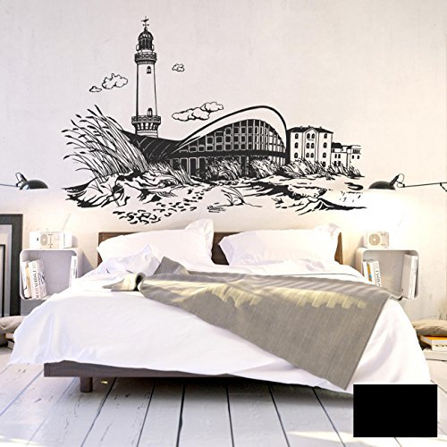 ilka parey wandtattoo-welt® Wandtattoo Wandbild Wandaufkleber Wandsticker Aufkleber Sticker Ostsee Küste Warnemünde Leuchtturm M1899 ausgewählte Farbe: *schwarz* ausgewählte Größe: *XL - 143cm breit x 100cm hoch*