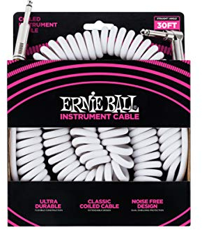 Ernie Ball - Cable en espiral para instrumentos, recto/acodado, 9,1 m, color blanco