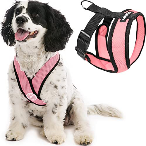 Gooby Comfort X Hundegeschirr zum Ziehen über den Kopf, komfortabel, kein Ziehen, für kleine bis mittelgroße Hunde, Würgeschutz, X-Design, für unterwegs, für Innen- und Außenbereich, Größe L, Rosa