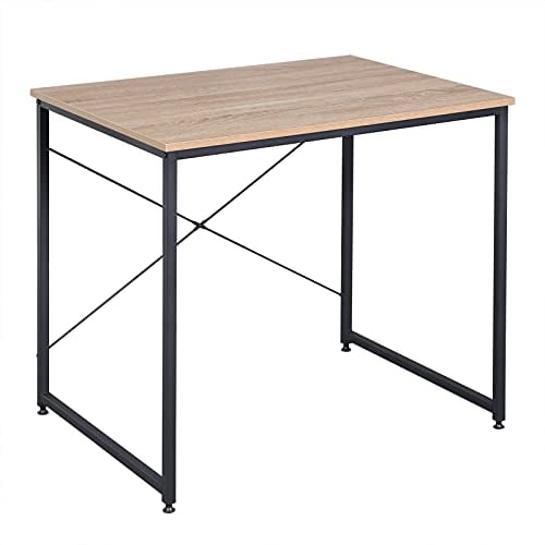 WOLTU Schreibtisch, Kleiner Computertisch, 80x60x70 cm, Bürotisch eckig, PC Tisch mit Metallgestell, für Büro Homeoffice Arbeitszimmer Schlafzimmer, aus Holzwerkstoff, Helle Eiche+Schwarz