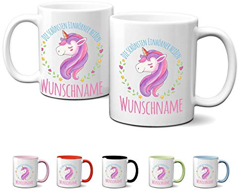 Partycards Keramik Tasse mit Einhorn Motiv, 330 ml, Weiß - Perfekt als Einhorn Geschenke für Mädchen, Geschenk für Frauen, Tasse mit Namen personalisiert, Einhorn Tasse Mädchen