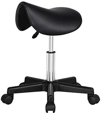 Yaheetech Black PU Leather Swivel Hydraulic Saddle Stool Adjustable Gas Lift Bar for Spa Salon Manicure Tattoo with Wheels