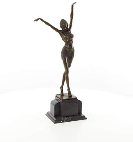 Decoratie Bronzefigur Skulptur Statue Figur Marmorsockel Tänzerin Ägypten 55 cm