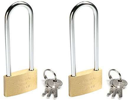 MroMax Cadenas en laiton avec clé et finition brossée 40 mm de large, longue anse durcie, étanche, antirouille pour tiroir, salle de sport, armoire, entrepôt, 2 pièces