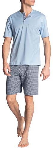 CALIDA Relax Choice Kurz-Pyjama Herren, Schlafanzug aus 100% hochwertiger Baumwolle, mit stoffbezogenem Gummibund Placid Blue 52-54