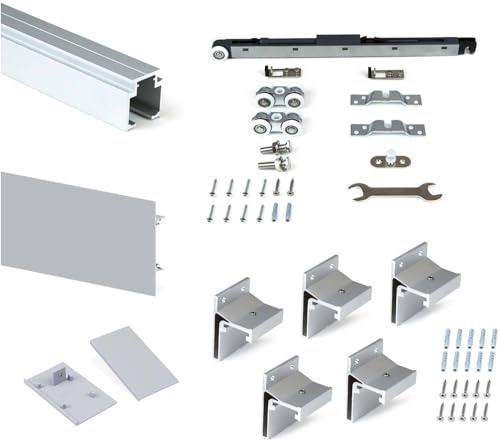 Emuca - Système de Porte coulissante Suspendue, avec Fermeture amortie, 80 Kg, Aluminium anodisé.