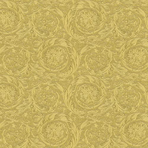 BRICOFLOR Vliestapete | Englische Tapeten Tapete englisch Tapeten englischer Stil - Tapeten für Wohnzimmer - Gelb, Gold, Silber | 10,05 x 0,70 m = Rolle 7.04 m²