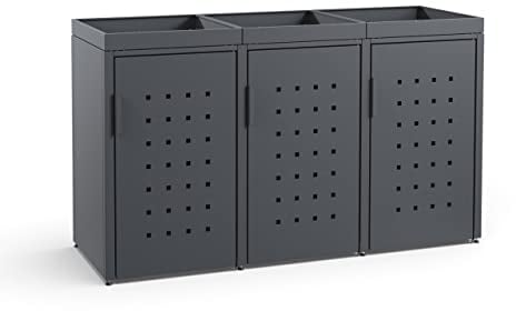 MEISTERBOX – 3er Mülltonnenbox Mülltonnenverkleidung mit Pflanzdach - 120L - Korpus, Dach & Pfosten Anthrazit