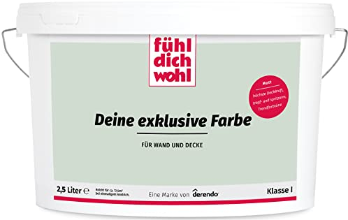 derendo Fühl Dich Wohl Deine Farbe pastell, matte Wandfarbe pastell, hohe Deckkraft, verschiedene Pastelltöne zur Auswahl (2,5L, Salbeigrün)