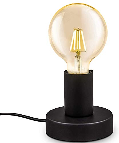 Chao Zan Tischleuchte schwarz,E27 Fassung,Standleuchte mit Stecker und Schalter, bis max.60W, Dekoleuchte für Edison retro industrial,für Wohnzimmer,Schlafzimmer und Büro,Studio,Café, Bar.Lampe