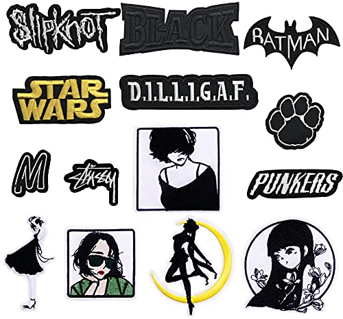 Woohome 14 Stück Patch Sticker Iron On Patches Buchstabenstickerei Dekorative Patch Aufkleber Applikation Flicken für Kleidung, Taschen, Schuhe und Hüte