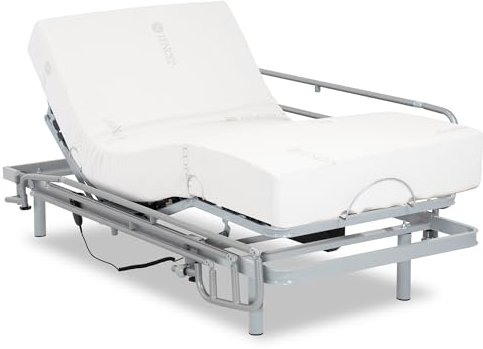 Geriafy – Pack Cama Articulada Reforzada con colchón viscoelástico de 20 cm Tencel | Tejido Fresco y Suave | Barandillas abatibles (90x200 cm, Mando por Cable)