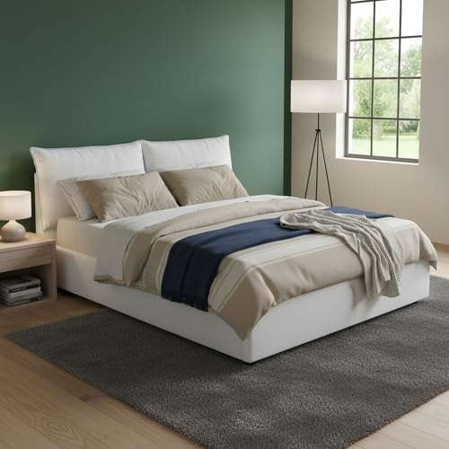 Talamo Italia - Doppelbett Maddalena, Stoffbett mit Stauraum, Öffnung vorne, geeignet für Matratzen 140 x 200 cm, 100 % Made in Italy, Weiß