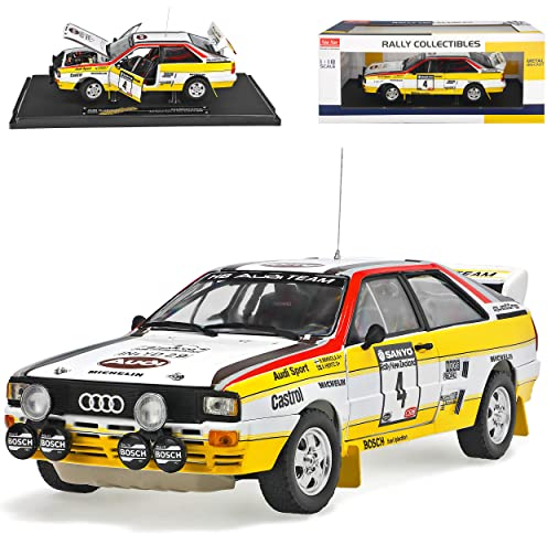 alles-meine.de GmbH A*U*D*I Quattro A2 Mikkola Hertz 3. Platz Rally Neuseeland 1984 1/18 Sun Star Modell Auto mit individiuellem Wunschkennzeichen