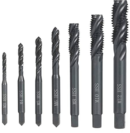 Saipor 7pcs Nitriding Coated Spiral Screw Thread Tap HSS 6542 Metric Machine Threading Taps Set M3 M4 M5 M6 M8 M10 M12 Tapping Tool
