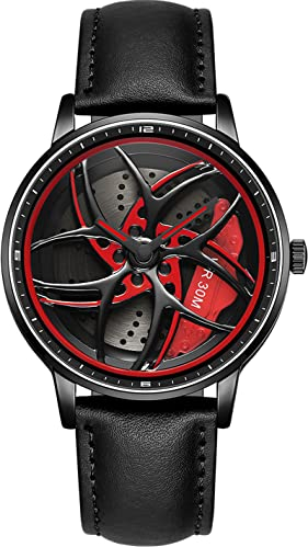 Herrenuhr Motorsport 3D Felgendesign Designer Armbanduhr Edelstahl Leder Analog Quarzuhr Persönlichkeit Felgenuhr Mode Auto-Enthusiasten Raduhr