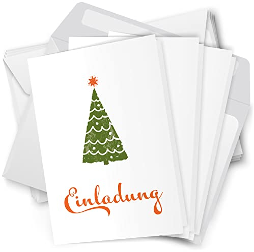 10 x Einladungskarten Klappkarten Weihnachten mit Umschlag zur Weihnachtsfeier Motiv Schlichter Tannenbaum klassisch grün