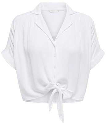 ONLY Women's Onlpaula Life S/S Tie Shirt WVN Noos Blouse, White, S