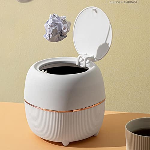 FIYSON Mini Poubelle de Bureau-Poubelle de Bureau créative en plastique Poubelle de Table avec Couvercle à Bouton-Petite Poubelle de Bureau à Domicile pour bureau,chambre cuisine table (Blanc)