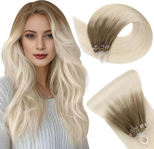 Easyouth Balayage Microring Extensions Aschbraun Echthaar Microring Loop Extensions Remy Menschlich Haar Micro Ring Haarverlangerung Aschbraun Mix Platinblond 40 cm 50g #8/60