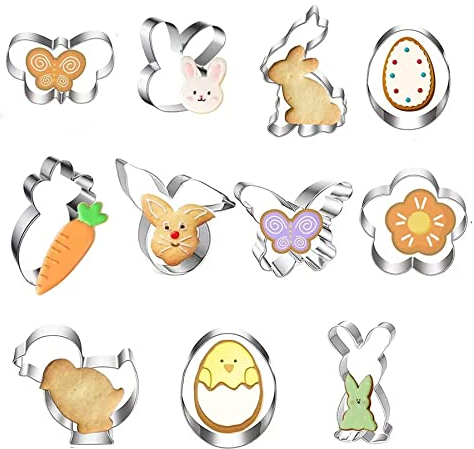 Ostern Ausstechform,11 Stück Easter Edelstahl Cookie Cutter Set,Hasen Ausstecher,Keksformen fur Ei, Karotte, Küken