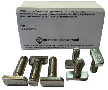 meinschraubenversand.de - Hammerkopfschrauben M8x16 100 Stück (Vollgewinde, Solar, Photovoltaik Typ 28/15) A2 V2A rostfreier Edelstahl - M8 x 16 100