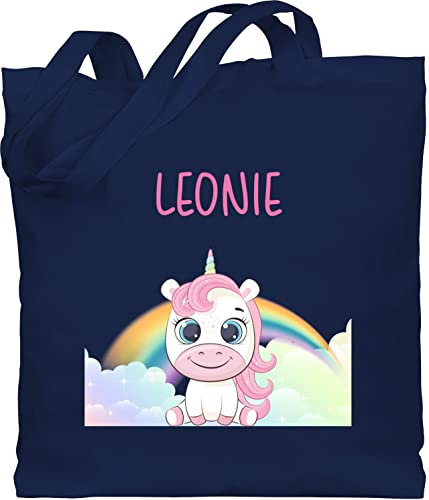 Baumwolltasche - Einhörner - Süßes Einhorn mit Name personalisiert I Unicorn - Unisize - Navy Blau - kinder stoffbeutel kindergarten wechselkleidung kita tasche unicorns regenbogen beutel