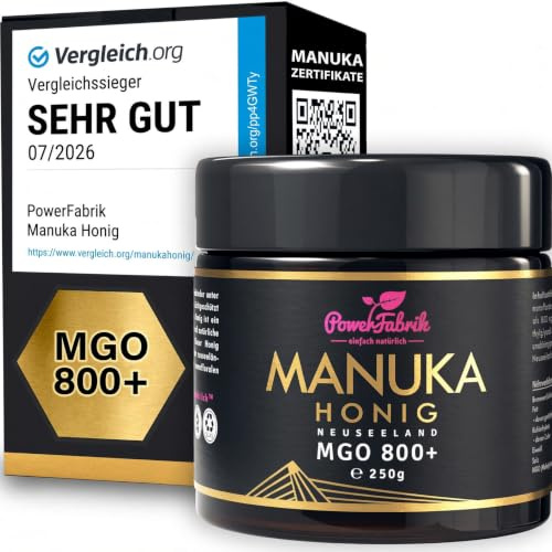 Manuka Honig | MGO 800+ | 250g | Das ORIGINAL aus NEUSEELAND mit Herkunftsnachweis | ANALYSIERT & ZERTIFIZIERT | Premium Qualität 100% natürlich | PowerFabrik