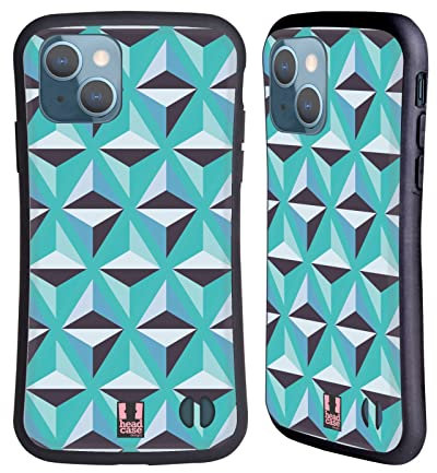 Head Case Designs Poligoni Blu Stampe Ottiche Geometriche Cover Ibrida Compatibile con Apple iPhone 13
