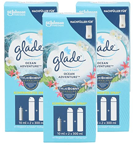 3 x Glade Touch & Fresh Lufterfrischer Nachfüller Ocean Adventure je 10ml Frisch