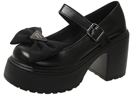 Womens Mary Jane Gothic Dress Pumps Chunky Patent Leather Platform Shoes