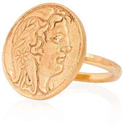 Münzring, Antiker römischer Münzring, Signet-Münzring. 24K vergoldeter antiker griechischer Silberring. Münzring aus 925er Sterlingsilber.