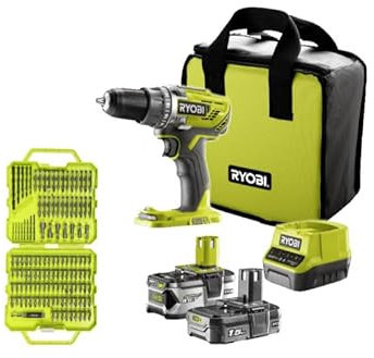 Pack RYOBI Perceuse-visseuse R18DD3-2415BS - 18V One+ - 2 batteries 4,0 Ah - 1,5Ah - Chargeur - Coffret 127 accessoires vissage-perçage RAK127DDSD