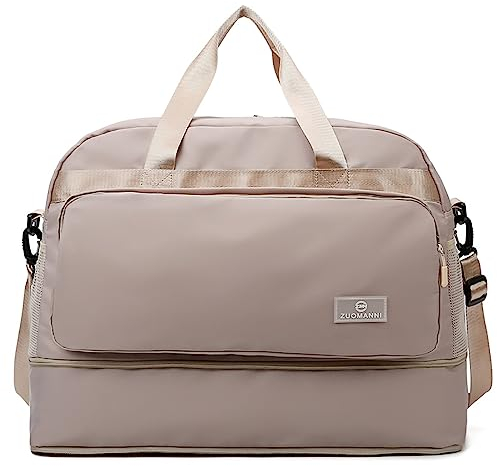 Vllcsla Sporttasche Groß Reisetasche Damen Ausbaufähig 37,7 L bis 50,7 L, mit Nassfach, Sporttasche Tisch Tennis, Trainingstasche Ausbaufähig, Wasserdicht Schwimmtasche Urlaub Sport, Khaki