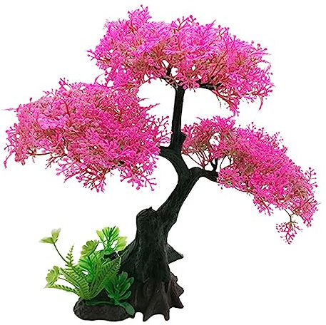 UKALOU Bonsaï d'aquarium - Arbre Paysage Aquatique Poisson Rouge, Bonsaï Artificiel pour AquariumPaysage Aquatique Poisson, Rouge, Ensemble décor d'aquarium d'arbre Fleur et d', Cache des Accessoires