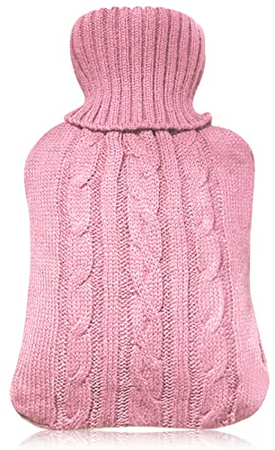 Bouillotte Housse Tricotée Remplaçable (Seulement Housse), Housse Peluche Douce Pour Bouteille, Fournir Chaleur Confort, Idéal pour Soulagement De La Douleur, Chaud en Hiver (Rose)