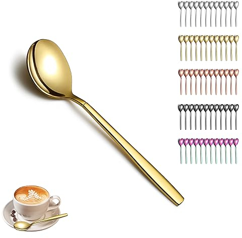 Berglander Gold Teaspoon Set De 12 Piezas, Acero inoxidable Titanium Chapado en oro Cucharadita Cucharadita Vajilla, Cucharadita Pequeña de Postre, apto para lavavajillas