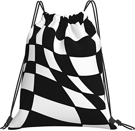 SJOAOAA Bolsas con cordón de rejilla blanca y negra para mujeres y hombres, mochila con cordón, bolsa de cuerda, bolsa de gimnasio, regalo para yoga, escuela, natación, playa, Rejilla blanca y negra.,