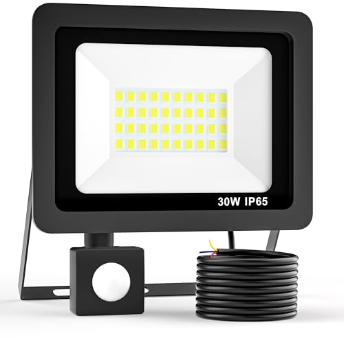Realky 30W Foco LED Exterior con Sensor de Movimiento, 3000LM Focos Led Exterior, IP65 Impermeable Foco Proyector LED Exterior 6500K Blanco Frío Floodlight para Casa, Garaje, Patio, Terraza, Campo
