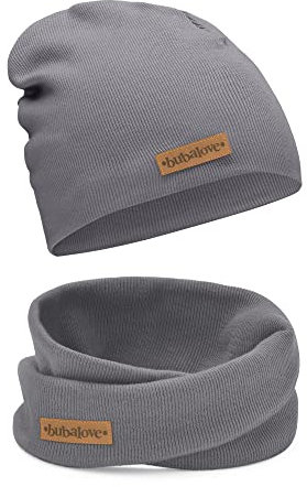 Bubalove Mützen und Schals für Jungen, Mädchen, Babys, Größen 1 Jahr bis 8 Jahre+ viele Farben, Baumwolle Kinderset Mütze und Schornstein, Baumwollmützen, (anthrazit, 4-8 Jahre (46-52 cm))