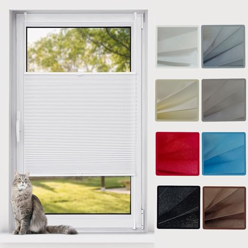 Solo Plissee ohne Bohren, 45 x 220 cm Blickdicht und lichtdurchlässig Faltrollo Plisseerollo mit Klemmträger, Rollo für Fenster & Tür für Fenster ohne Bohren, Weiß
