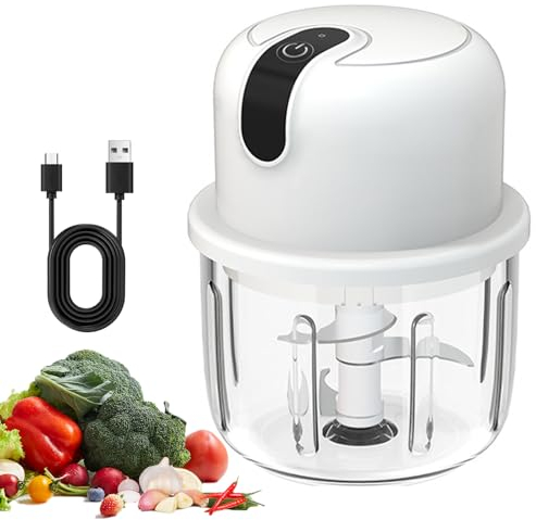 GEYUEYA Home Hachoir à oignons électrique 350 ml, USB - Petit hachoir à oignons électrique - Hachoir à ail - Pour la viande, les oignons, l'ail