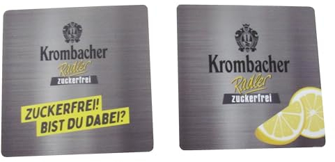 Brauerei K r o m b a c h e r - Radler zuckerfrei - 2 Untersetzer aus Kunststoff 8 x 8 x 0,5 cm