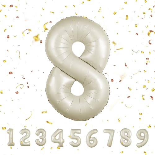Geburtstag zahlen luftballon 8 jahre | Folienballon Kindergeburtstag Deko 8 XXL Beige-Riesen Folienballon in 40 - 101cm Geburtstagsdeko - Ballon Zahl Deko zum Geburtstag - fliegt mit Helium Beige8