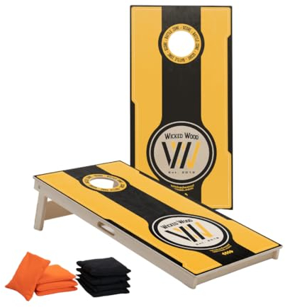 Cornhole Set – 120 x 60 cm – Wicked Wood – Battle Zone Design – UV-Druck direkt auf Holz (100%) – Offizielle ACL-Empfehlung – Enthält 2 x 4 Taschen – Für Indoor & Outdoor
