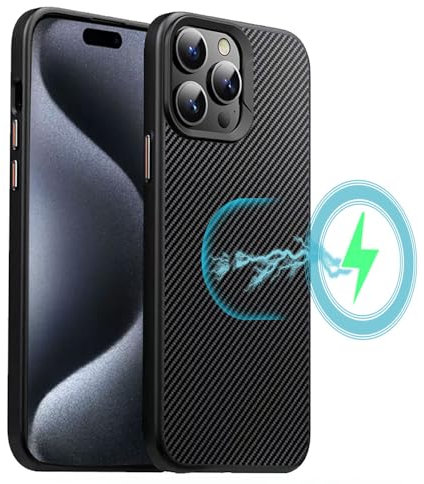 TECHGEAR iPhone 15 Pro Magnetic Case - Shockproof, Slim [Carbon Fibre Detail] Drop Protection, Camera Lens Protectors & Tough Hard Back Compatible with MagSafe Case Cover for iPhone 15 Pro 6.1 Black